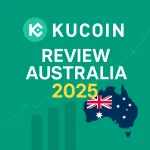 Feature image for KuCoin Review Australia 2025 showing the KuCoin logo, bold white text, the year 2025 in gold, and a map of Australia with the national flag.